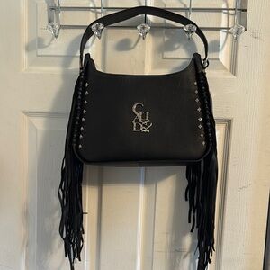Cuadra Black and Silver Studded Shoulder Bag with GH Logo